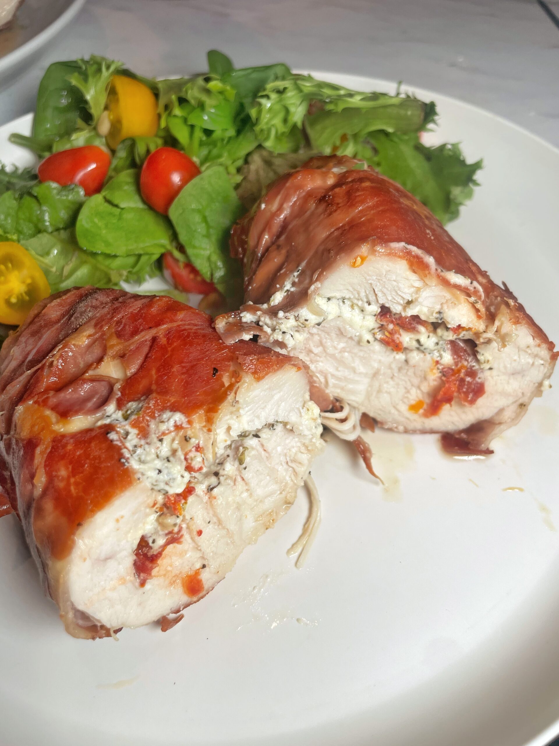 Prosciutto Wrapped Chicken Stuffed With Goat Cheese & Sundried Tomatoes