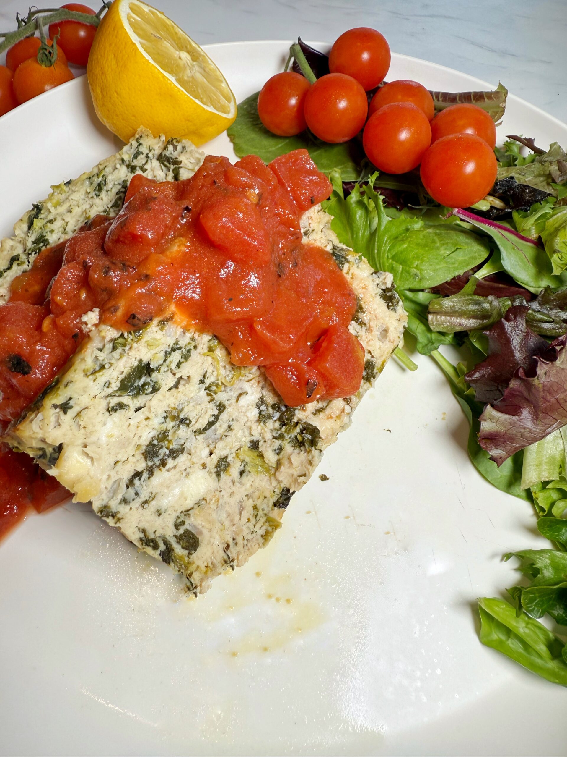 Healthy Greek Chicken Meatloaf With Feta & Crushed Tomatoes